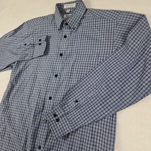 RBM Mens Shirt Long Sleeve Button Wrinkle Free Oxford Blue Check 15 1/2  34/35